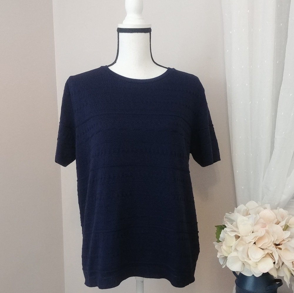 Alfred Dunner Navy Short Sleeve Sweater-GUC